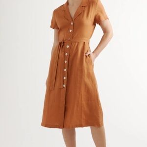 Quince 100% European Linen Button Front Dress Women's Size Medium in Light Brown